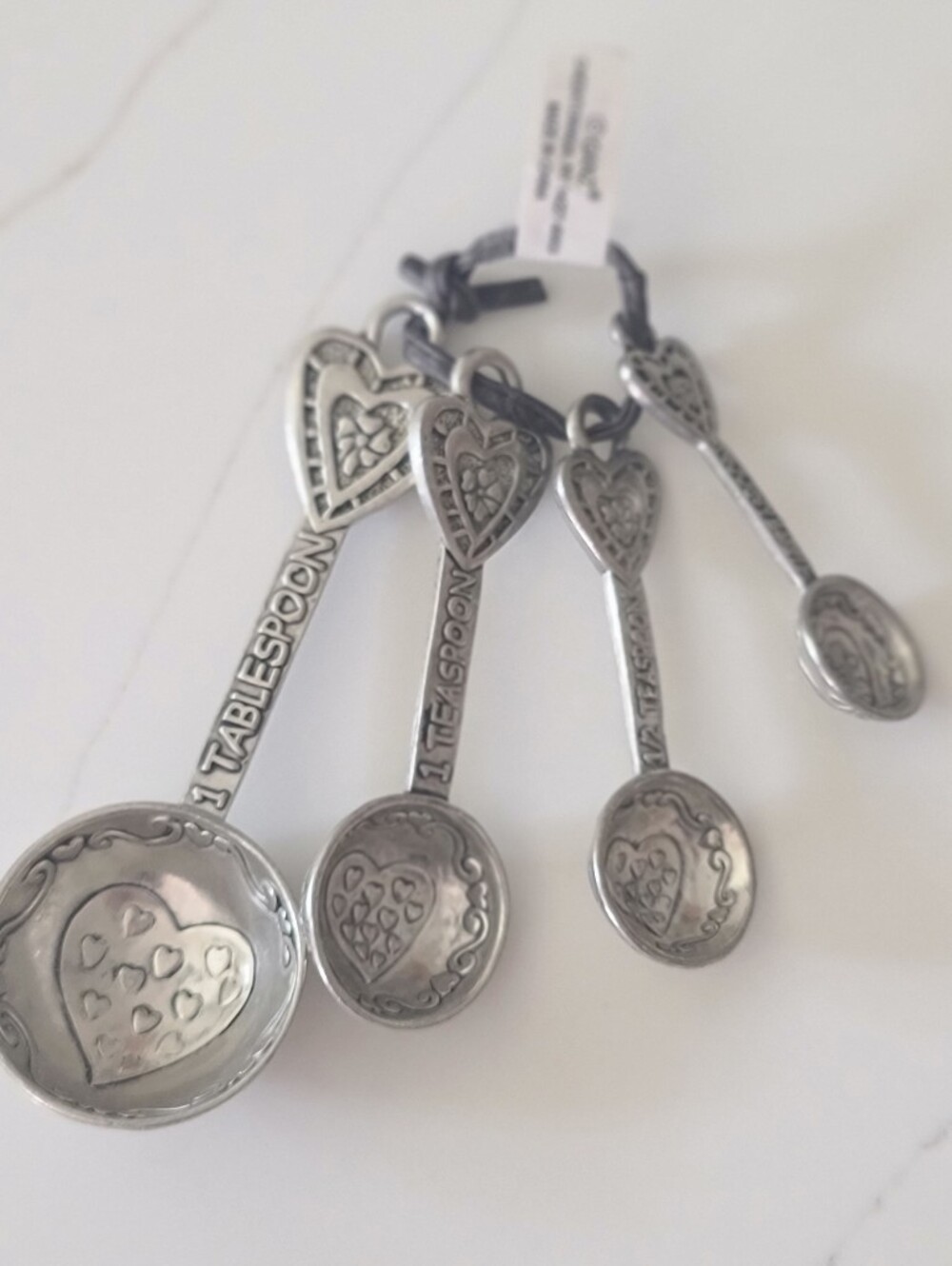 GANZ Heart Detail Measuring Spoons Set of 4 Silver Tone Metal Cottage Core New